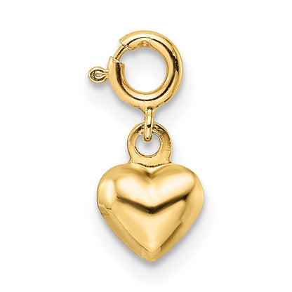 14K Yellow Gold Polished Heart W/ Spring Ring Clasp Charm