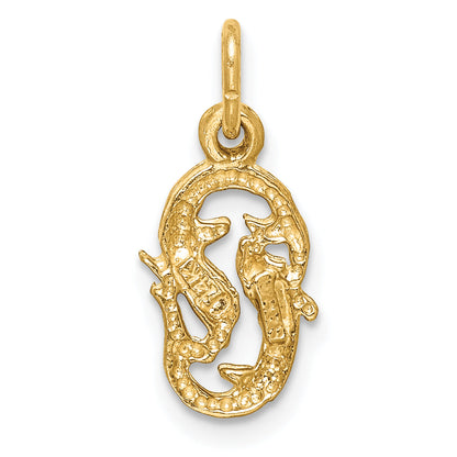 14K Yellow Gold Satin Diamond-Cut Pisces Zodiac Charm