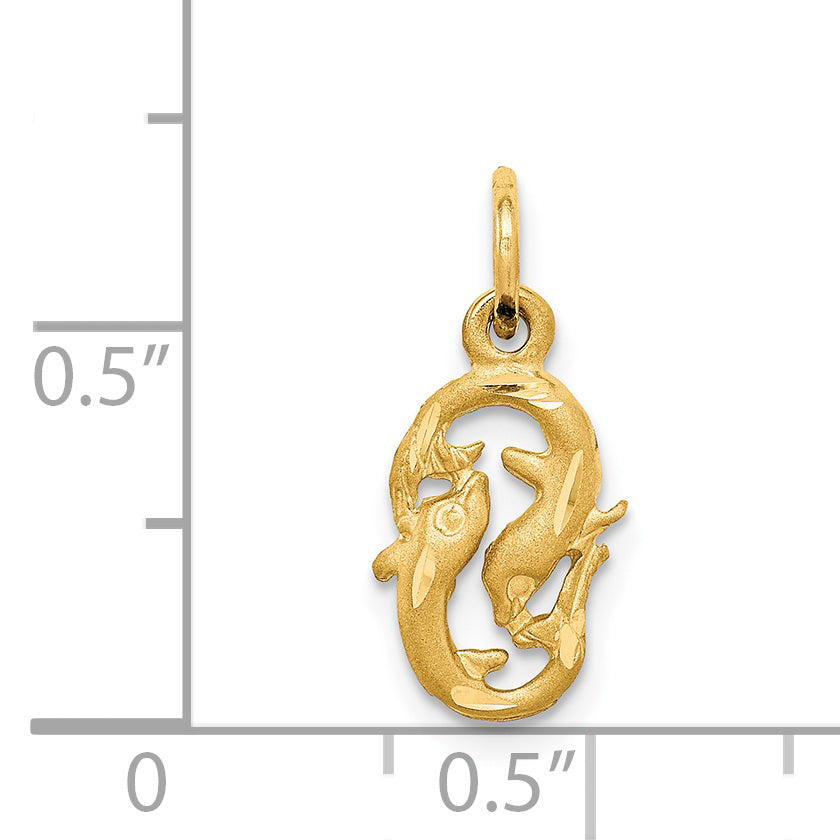 14K Yellow Gold Satin Diamond-Cut Pisces Zodiac Charm