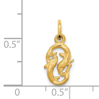 14K Yellow Gold Satin Diamond-Cut Pisces Zodiac Charm