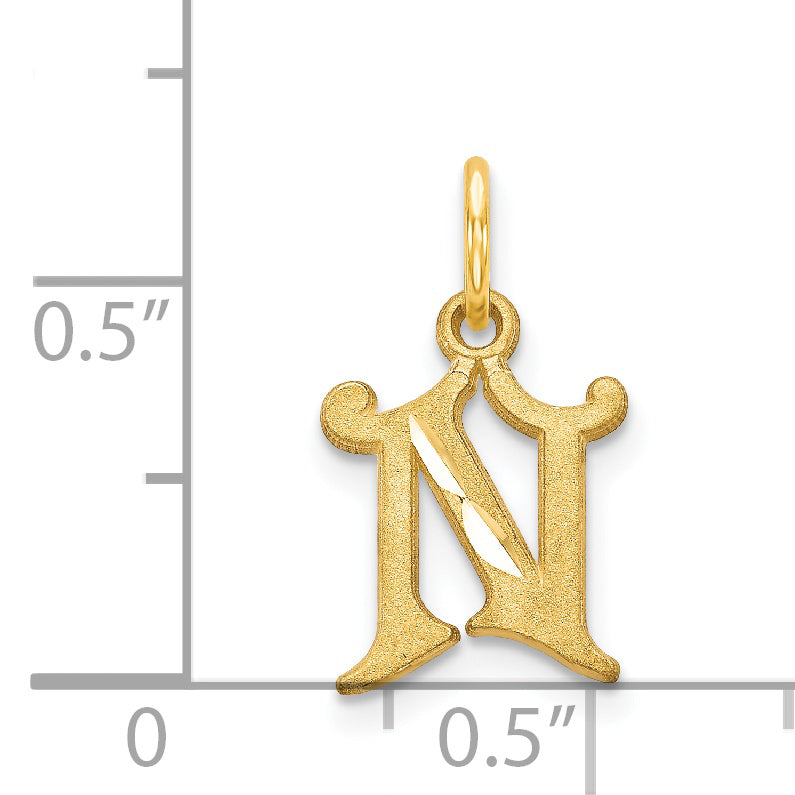 14K Yellow Gold Letter N Initial Charm