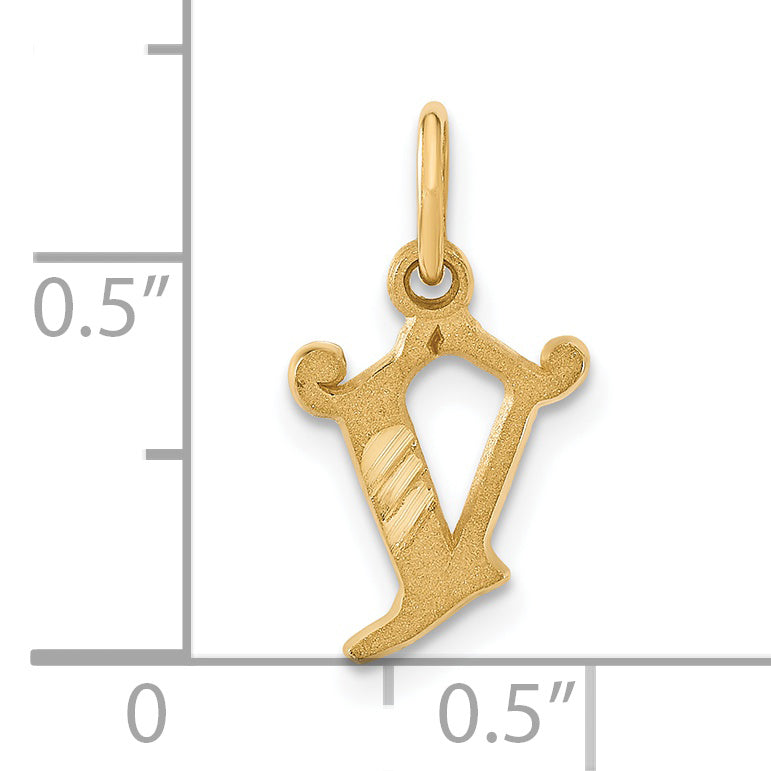 14K Yellow Gold Letter V Initial Charm