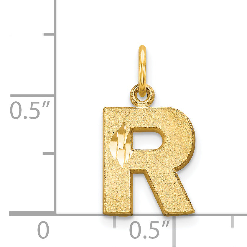 14K Yellow Gold 14Ky Satin Diamond-Cut Letter R Initial Charm
