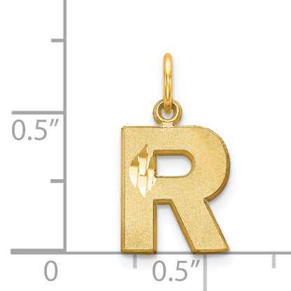 14K Yellow Gold 14Ky Satin Diamond-Cut Letter R Initial Charm