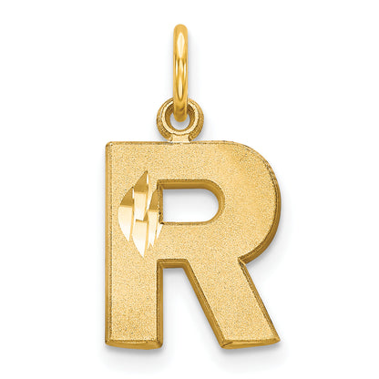14K Yellow Gold 14Ky Satin Diamond-Cut Letter R Initial Charm