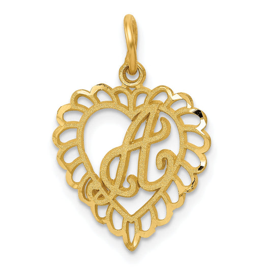 14K Yellow Gold Heart Letter A Charm