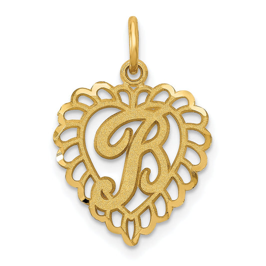 14K Yellow Gold Heart Letter B Charm