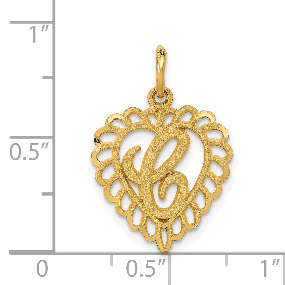 14K Yellow Gold Heart Letter C Charm