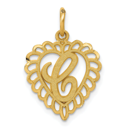 14K Yellow Gold Heart Letter C Charm