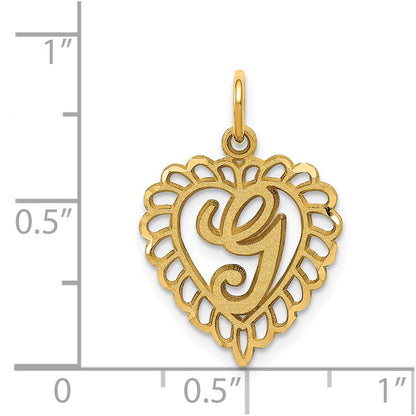 14K Yellow Gold Heart Letter G Charm