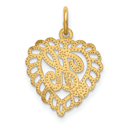 14K Yellow Gold Heart Letter H Charm