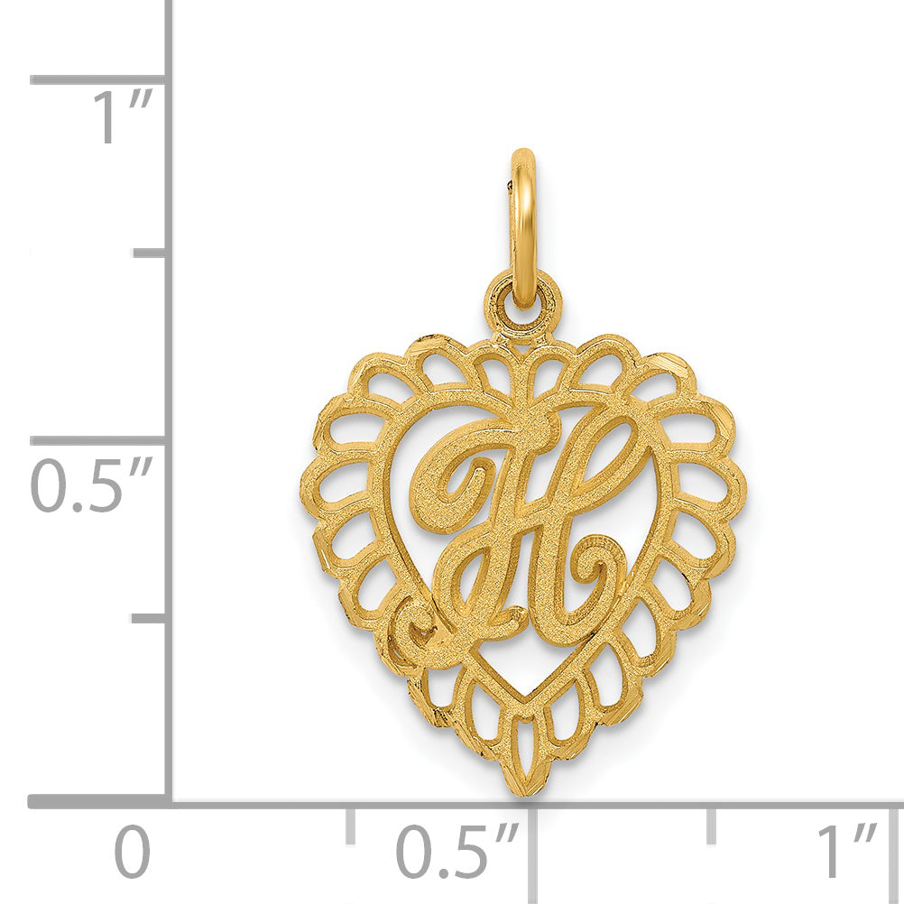 14K Yellow Gold Heart Letter H Charm