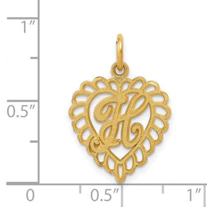 14K Yellow Gold Heart Letter H Charm