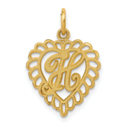 14K Yellow Gold Heart Letter H Charm