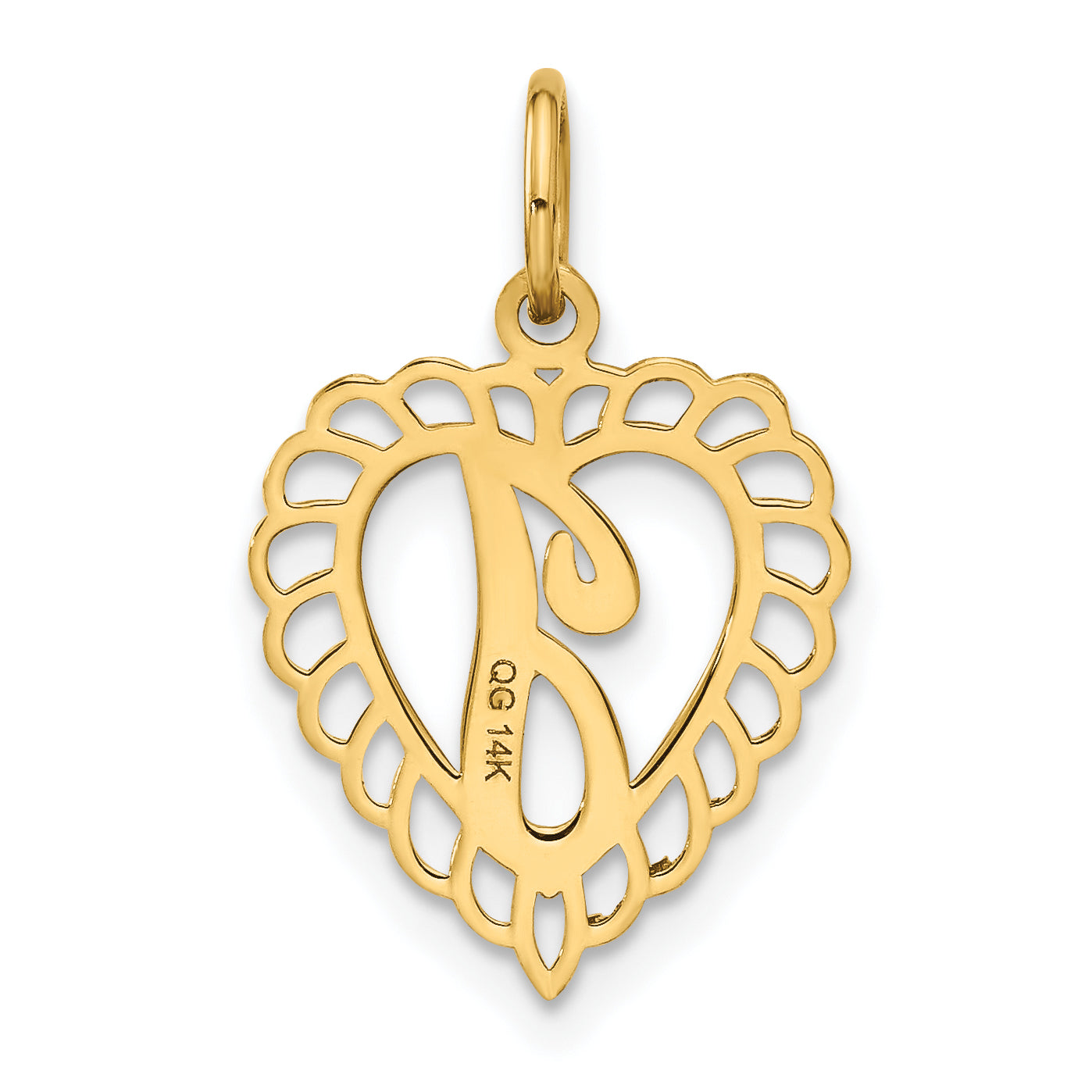14K Yellow Gold Heart Letter I Charm