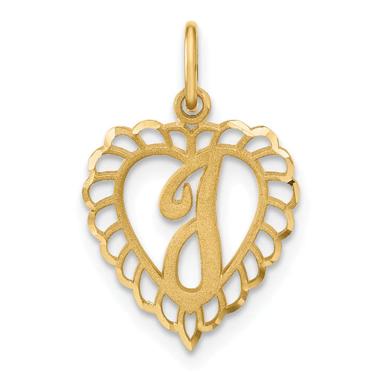 14K Yellow Gold Heart Letter I Charm