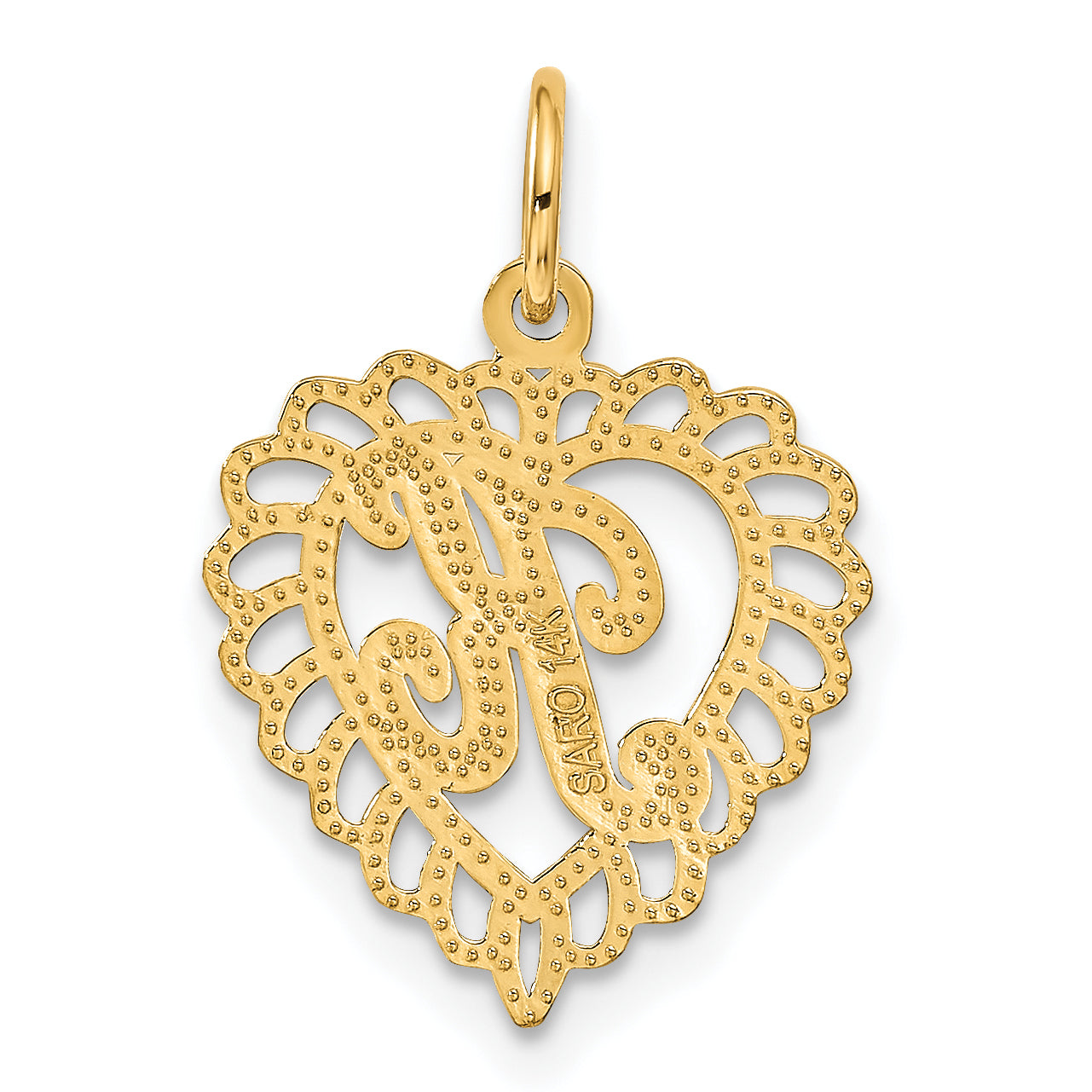 14K Yellow Gold Heart Letter K Charm
