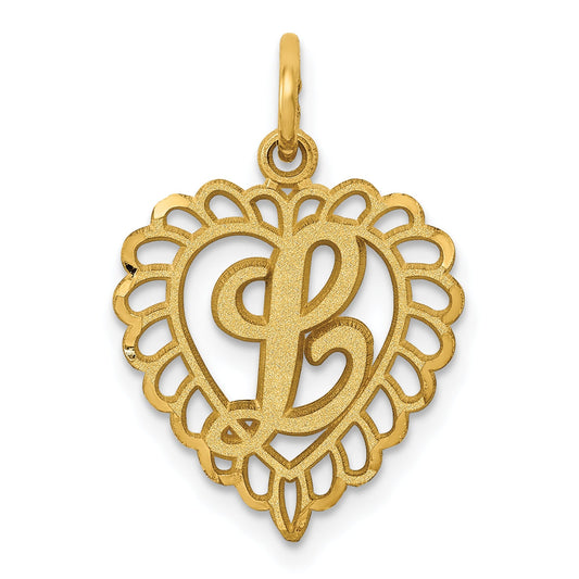 14K Yellow Gold Heart Letter L Charm