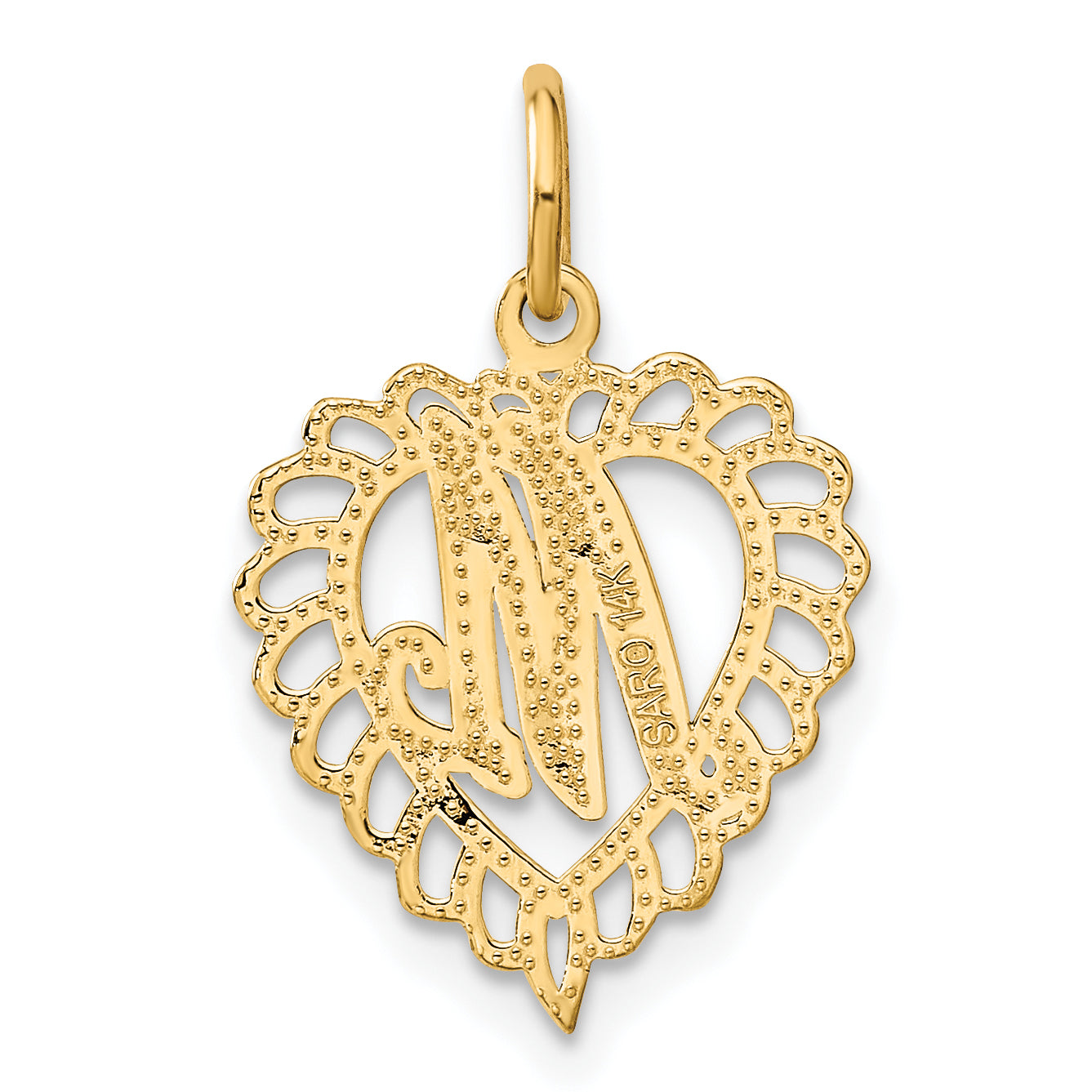 14K Yellow Gold Heart Letter M Charm
