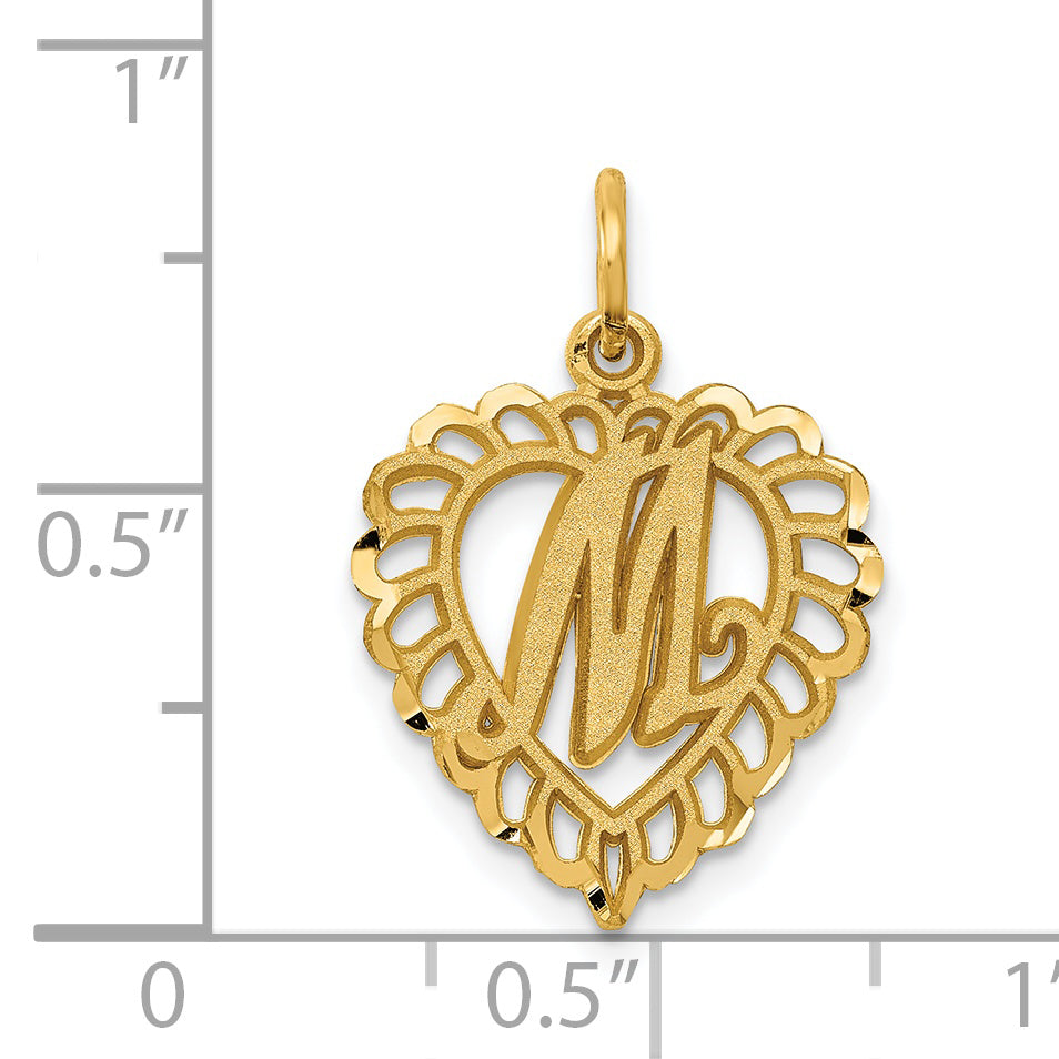 14K Yellow Gold Heart Letter M Charm