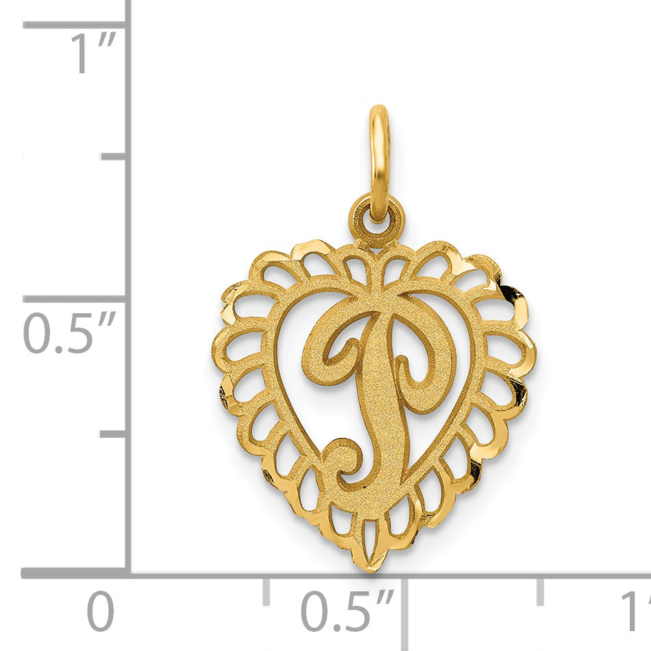 14K Yellow Gold Heart Letter P Charm