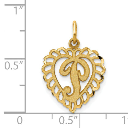 14K Yellow Gold Heart Letter P Charm
