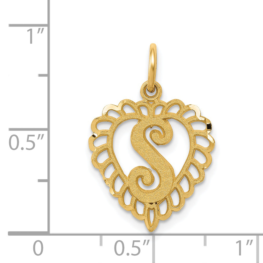 14K Yellow Gold Heart Letter S Charm