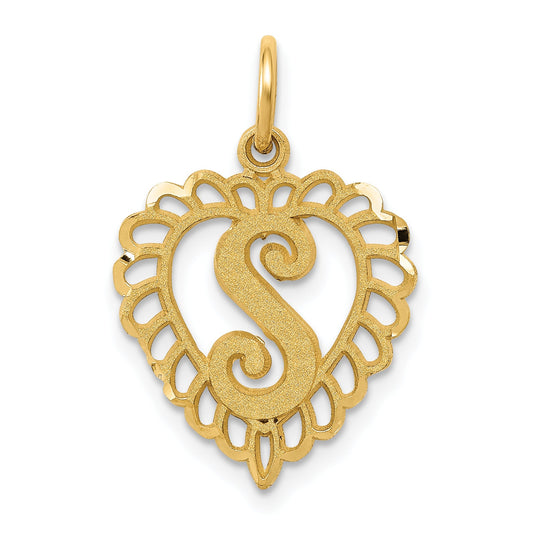 14K Yellow Gold Heart Letter S Charm