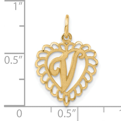 14K Yellow Gold Heart Letter V Charm