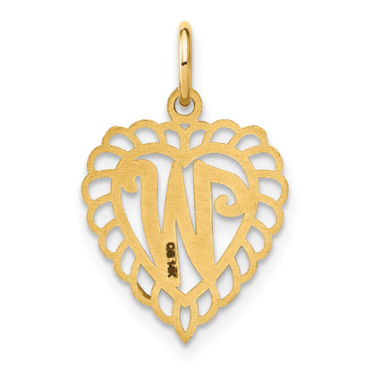 14K Yellow Gold Heart Letter W Charm