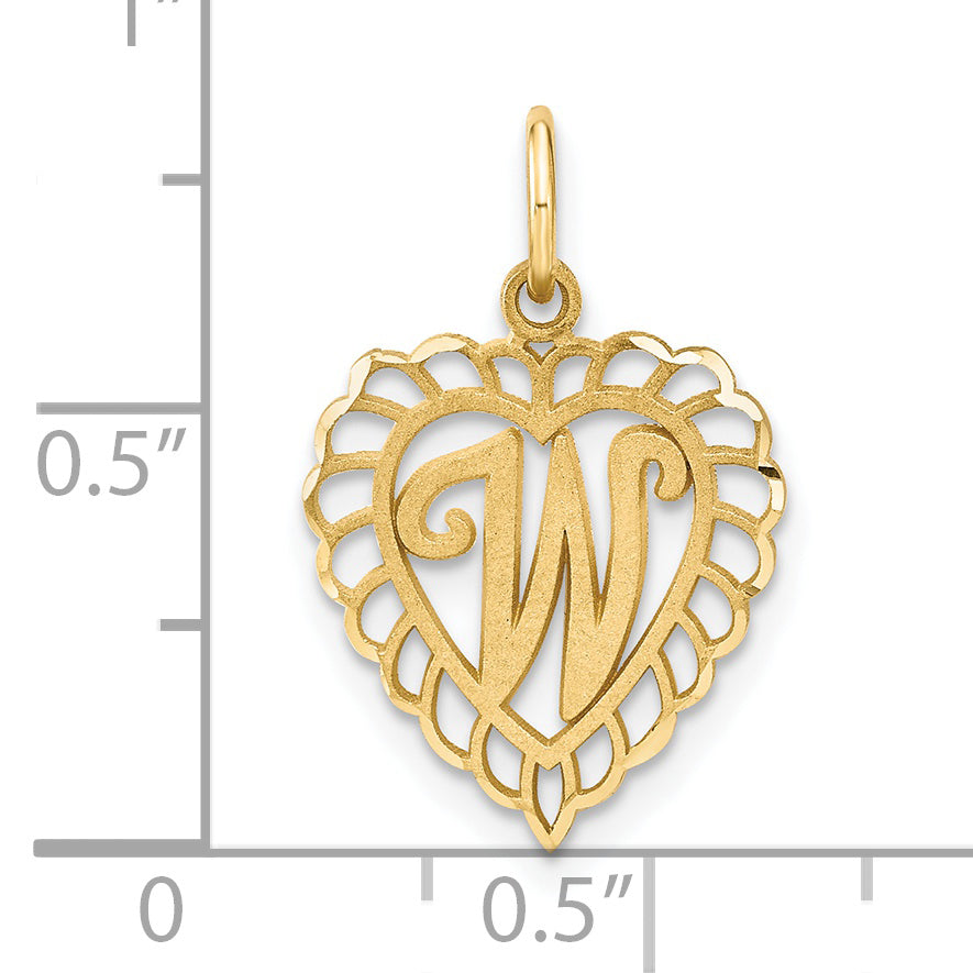 14K Yellow Gold Heart Letter W Charm