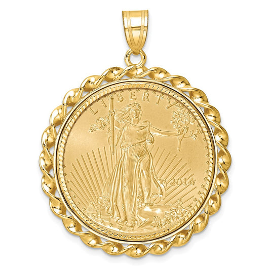 14K Yellow Gold Wideband Distinguished Coin Jewelry 14Ky Diamond-Cut & Twisted Wire Prong Mounted 1/2Oz American Eagle Bezel Pendant