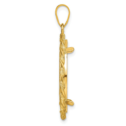 14K Yellow Gold Wideband Distinguished Coin Jewelry Polished Wide Twisted Wire 22.0mm Prong Bezel Pendant