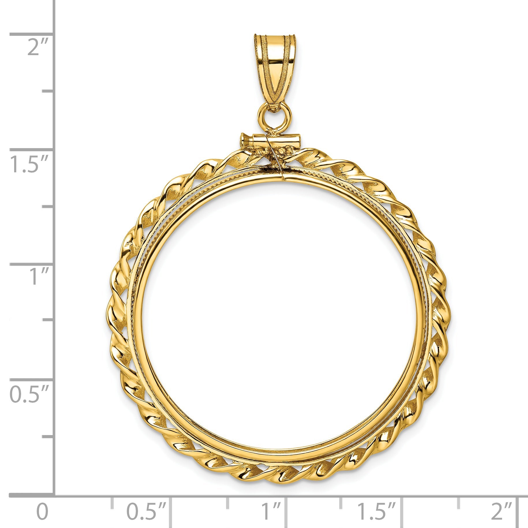14K Yellow Gold Wideband Distinguished Coin Jewelry Polished Wide Twisted Wire 32.0mm X 2.85mm Screw Top Bezel Pendant