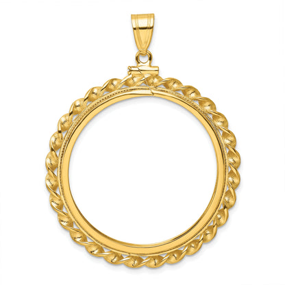 14K Yellow Gold Wideband Distinguished Coin Jewelry Polished Wide Twisted Wire 32.7mm X 3.00mm Screw Top Bezel Pendant