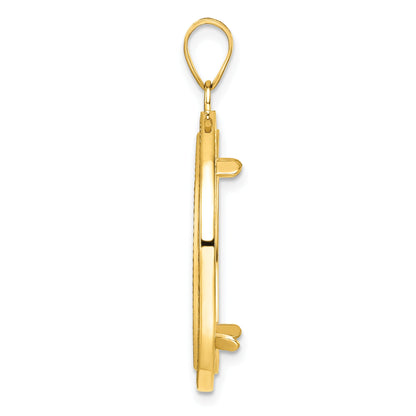 14K Yellow Gold Wideband Distinguished Coin Jewelry Polished Beaded And Diamond-Cut 22.0mm Prong Bezel Pendant