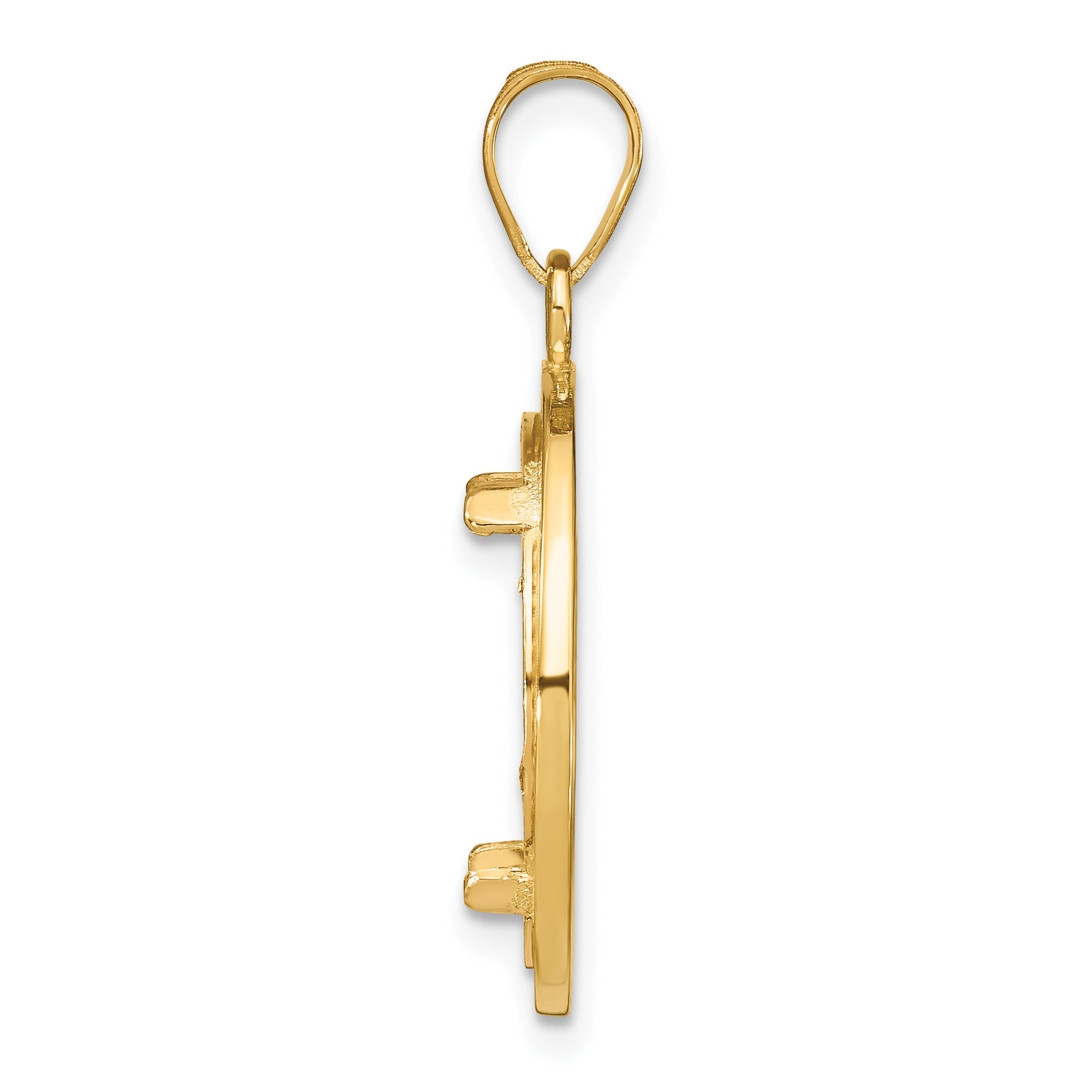 14K Yellow Gold Wideband Distinguished Coin Jewelry Polished And Beaded 16.5mm Prong Bezel Pendant