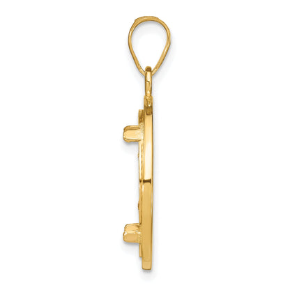 14K Yellow Gold Wideband Distinguished Coin Jewelry Polished And Beaded 16.5mm Prong Bezel Pendant