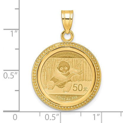 14K Yellow Gold Wideband Distinguished Coin Jewelry Polished And Beaded Mounted 1/10Oz Panda Bezel Pendant