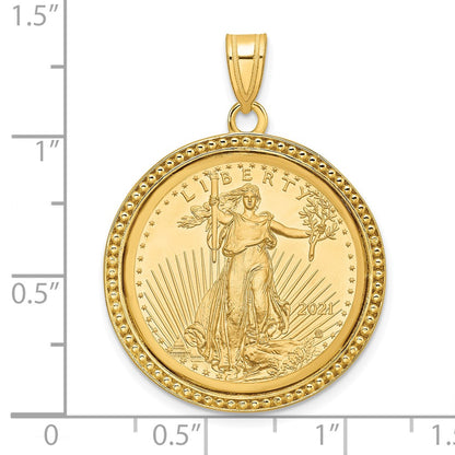 14K Yellow Gold Wideband Distinguished Coin Jewelry Polished And Beaded Mounted 1/4Oz American Eagle Bezel Pendant