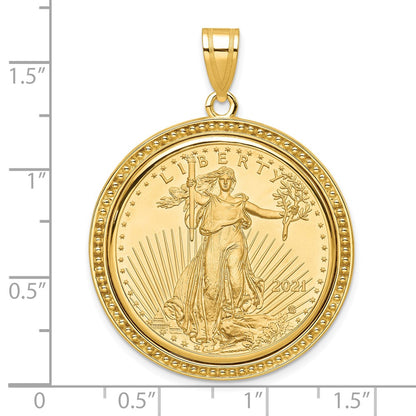 14K Yellow Gold Wideband Distinguished Coin Jewelry Polished And Beaded Mounted 1/2Oz American Eagle Bezel Pendant