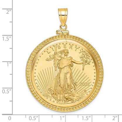 14K Yellow Gold Wideband Distinguished Coin Jewelry Polished And Beaded Mounted 1Oz American Eagle Screw Top Bezel Pendant