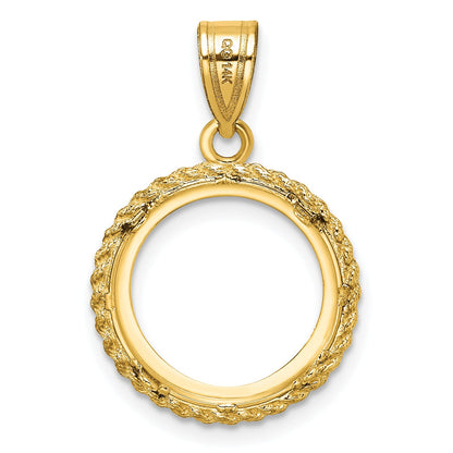 14K Yellow Gold Wideband Distinguished Coin Jewelry Polished And Diamond-Cut With Casted Rope 14.0mm Prong Bezel Pendant
