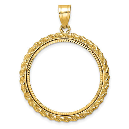 14K Yellow Gold Wideband Distinguished Coin Jewelry Polished And Diamond-Cut With Casted Rope 27.0mm Prong Bezel Pendant