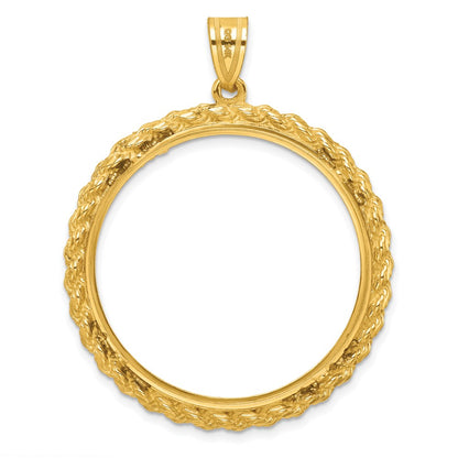 14K Yellow Gold Wideband Distinguished Coin Jewelry Polished And Diamond-Cut With Casted Rope 32.0mm Prong Bezel Pendant