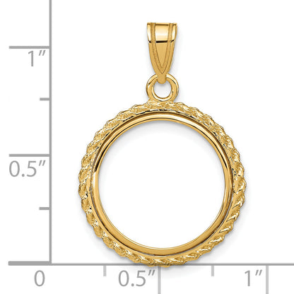14K Yellow Gold Wideband Distinguished Coin Jewelry Polished With Casted Rope 16.5mm Prong Bezel Pendant