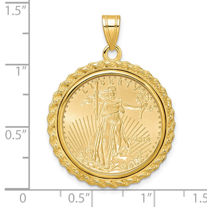 14K Yellow Gold Wideband Distinguished Coin Jewelry Polished With Casted Rope Mounted 1/4Oz American Eagle Prong Bezel Pendant