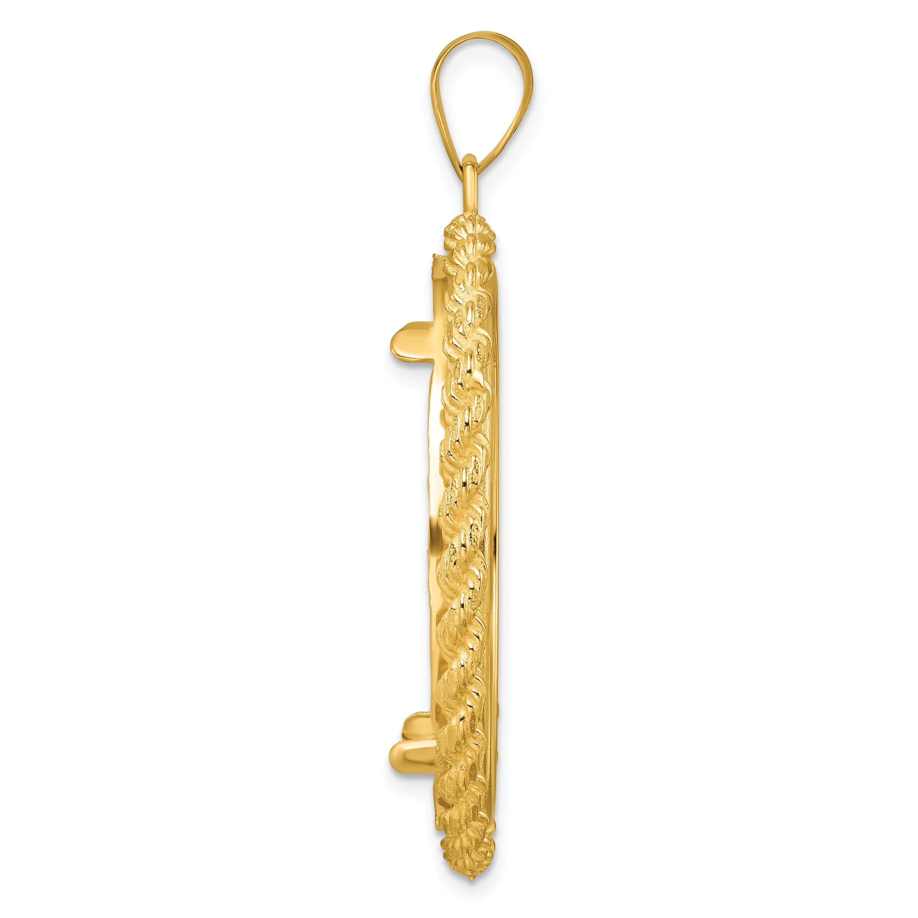 14K Yellow Gold Wideband Distinguished Coin Jewelry Polished With Casted Rope 32.7mm Prong Bezel Pendant