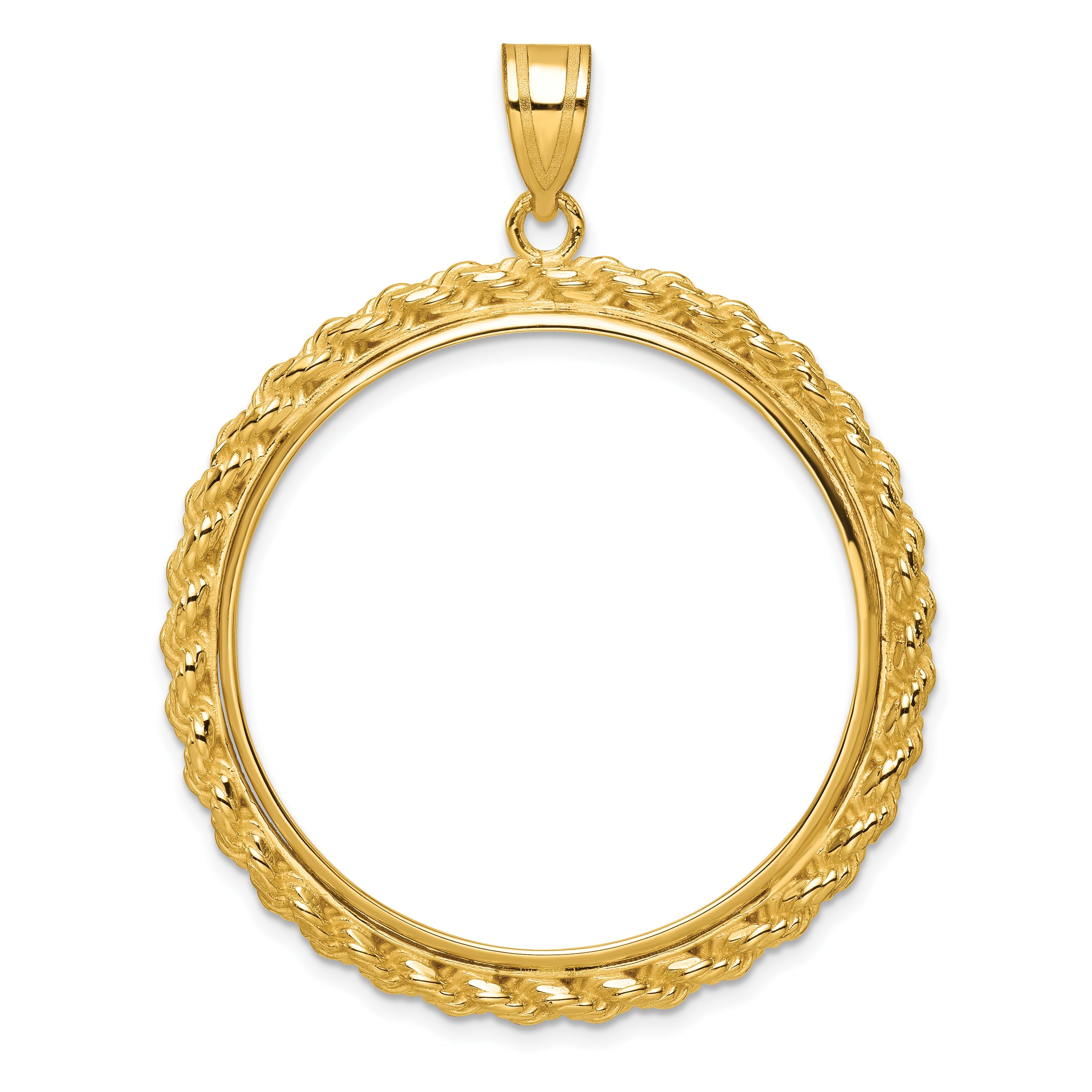 14K Yellow Gold Wideband Distinguished Coin Jewelry Polished With Casted Rope 32.7mm Prong Bezel Pendant