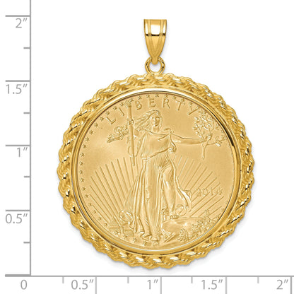 14K Yellow Gold Wideband Distinguished Coin Jewelry Polished With Casted Rope Mounted 1Oz American Eagle Prong Bezel Pendant